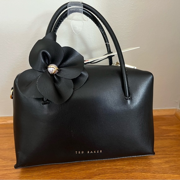 New Ted Baker London black mini purse crossbody top handles floral embellishment - Picture 1 of 14